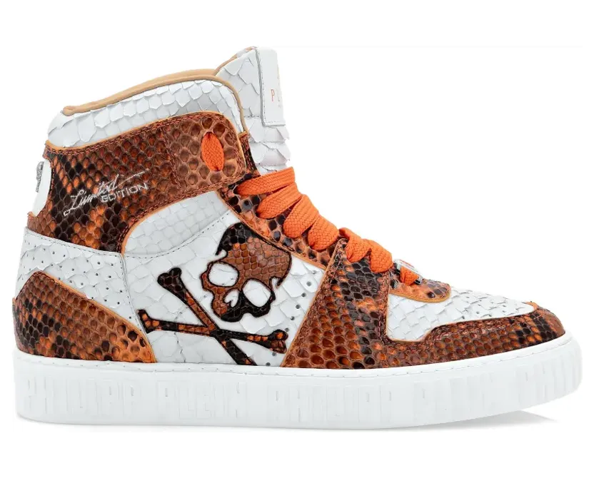 Philipp Plein Notorious Python Skull High-Top-Sneakers – Braun (PABSUSC0156PLE029P)