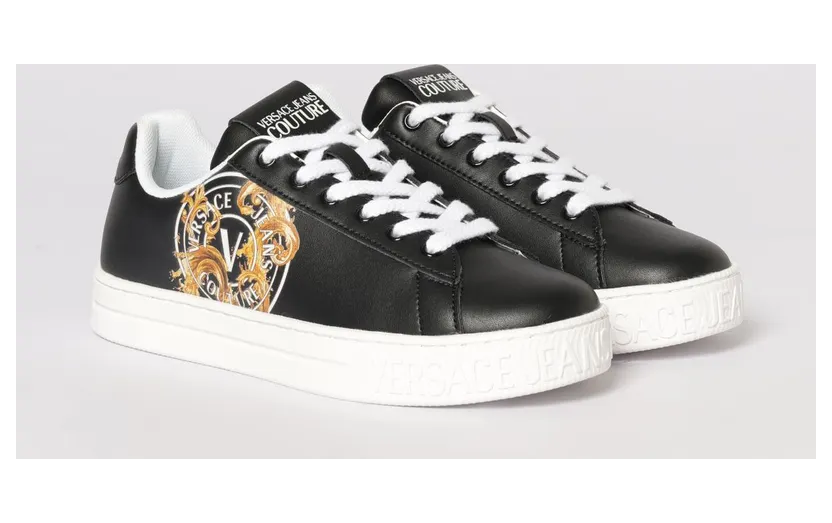 Versace Leather Sneakers with Baroque Print Black (80VA3SK3ZPB73899)
