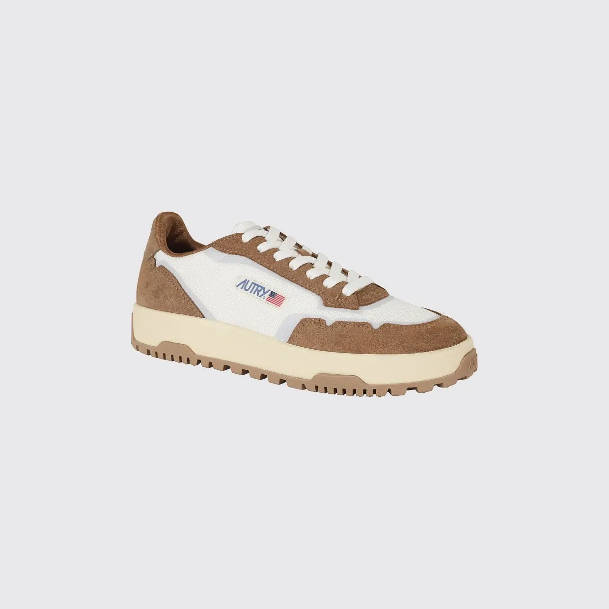 Autry Wildpace Low Leather and Mesh Sneakers with Contrast Logo and Serrated Sole Brown (LDLMAK13)