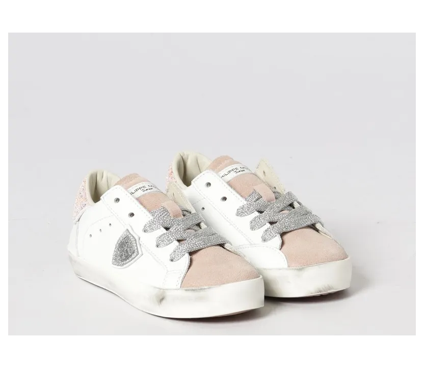 Philippe Model Leather Sneakers with Glitter Philippe Model White (833401)