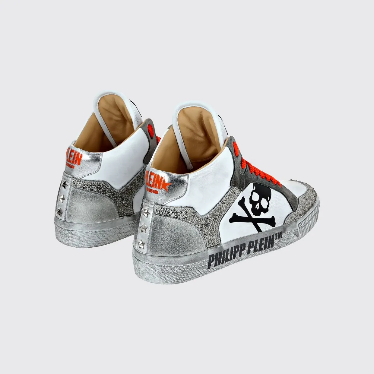 Philipp plein Retrokickz TM High-Top Sneakers in Leather and Suede with Rhinestones and Skull White 1 (AADSUSC0681PLE075N0186) (2)