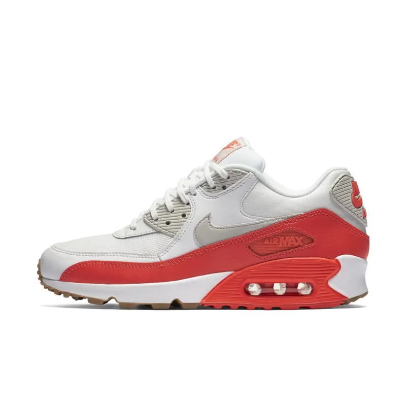 Nike Air Max 90 Essential Summit White Light Brown-Bright Crimson (W) Summit White/Light Brown-Bright Crimson (616730-113)