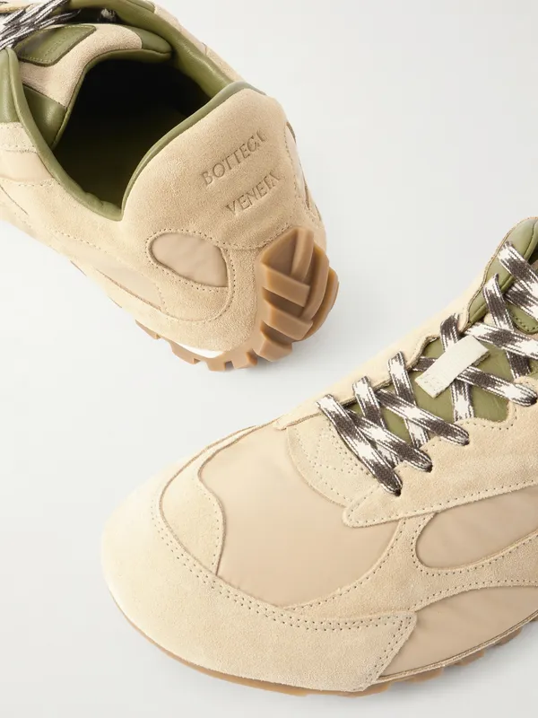 Bottega Veneta Orbit Leather and Shell-Trimmed Suede Sneakers Green (838373V3MS2) (5)
