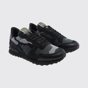 Valentino garavani Rockrunner Camouflage Leather and Mesh Sneakers Black (S0723QRK52V)