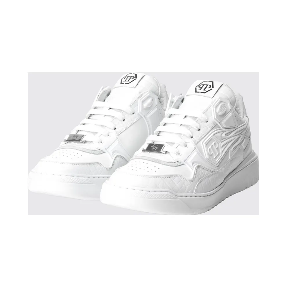 Philipp plein Moonwalker Sneakers in Crocodile Print Leather White (SAFSMSC4075PLE005N01)