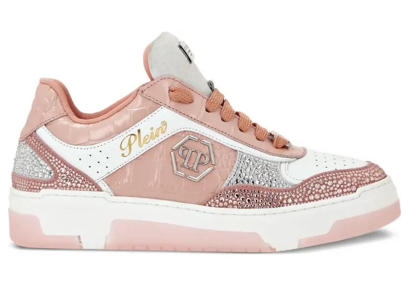 Philipp Plein Leren sneakers met krokodillen-reliëf en kristallen – Roze (FAESUSC0826PLE022N)