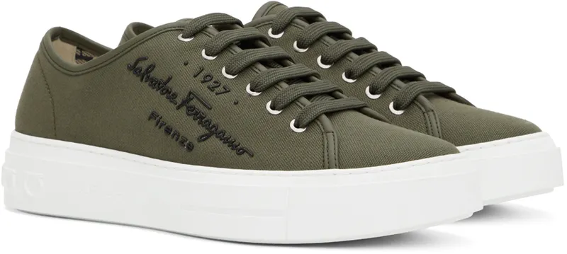 Salvatore Ferragamo Green Recycled Cotton Sneakers (753484 020709023)