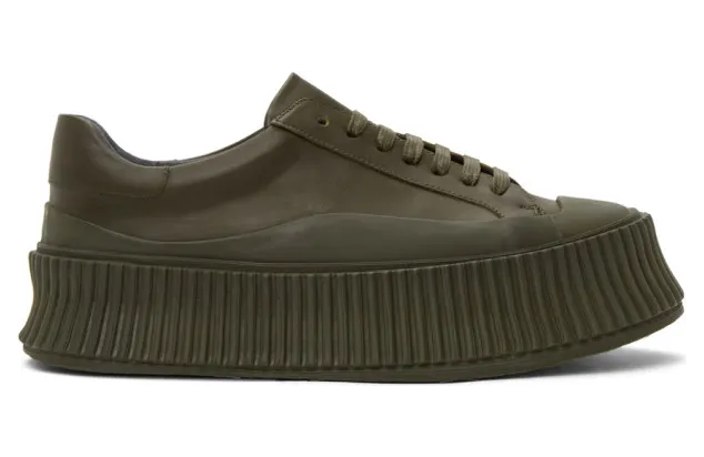 Jil Sander Khaki Leather Platform Sneakers (JS32108A_13032)