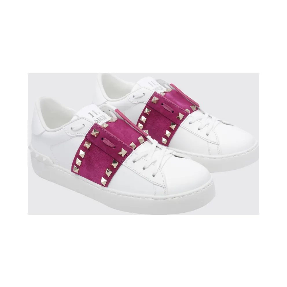 Valentino garavani Rockstud Untitled Leather and Suede Sneakers with Iconic Studs Fuchsia (S0A01ZBV3E2)
