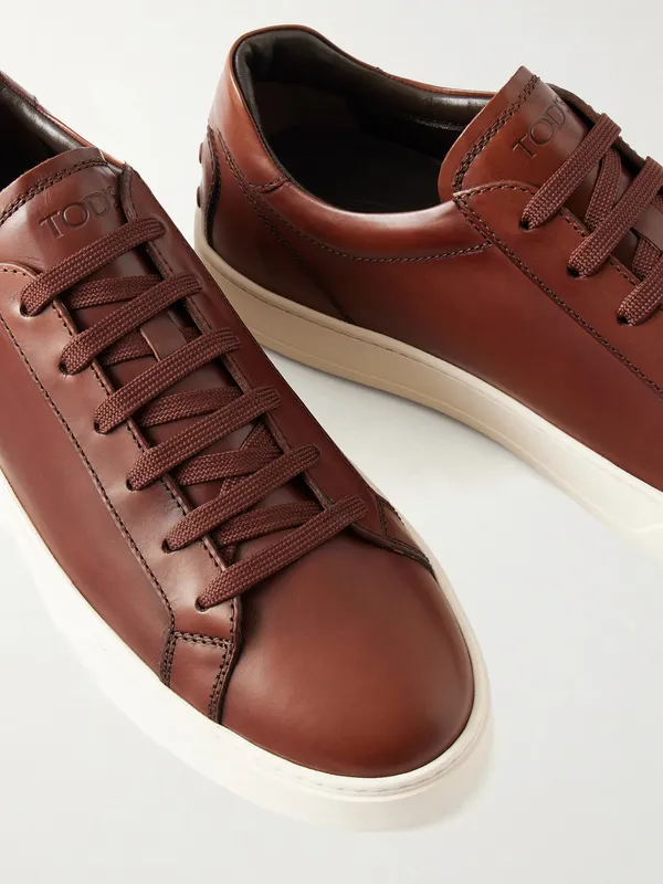 Tod’s Cassetta Rubber-Trimmed Glossed-Leather Sneakers Brown (XXM04L0HZ40NF5) (5)