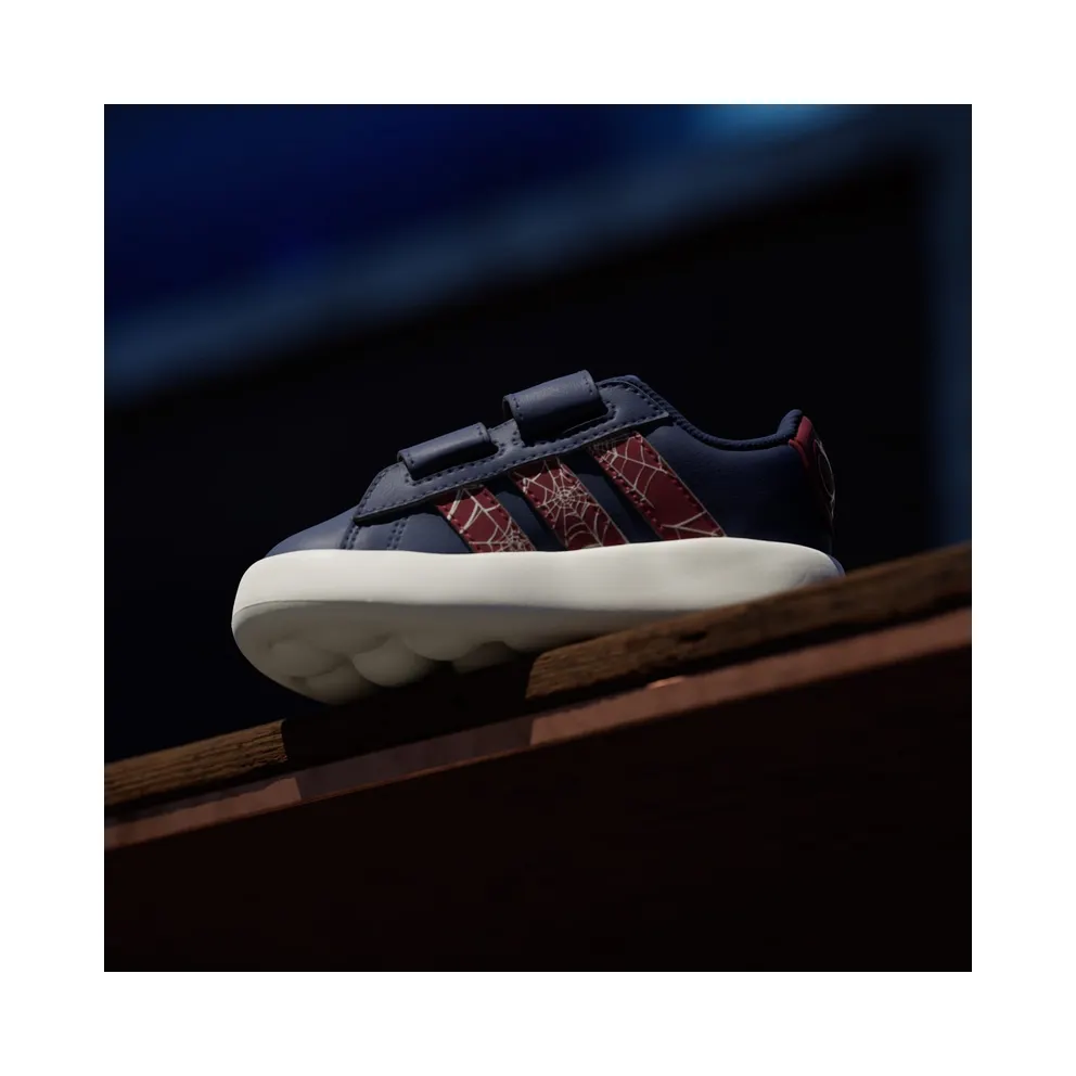 adidas X Marvel Spider-man Grand Court Shoes Kids “Dark Blue / Active Maroon / Off White” (JS2342)
