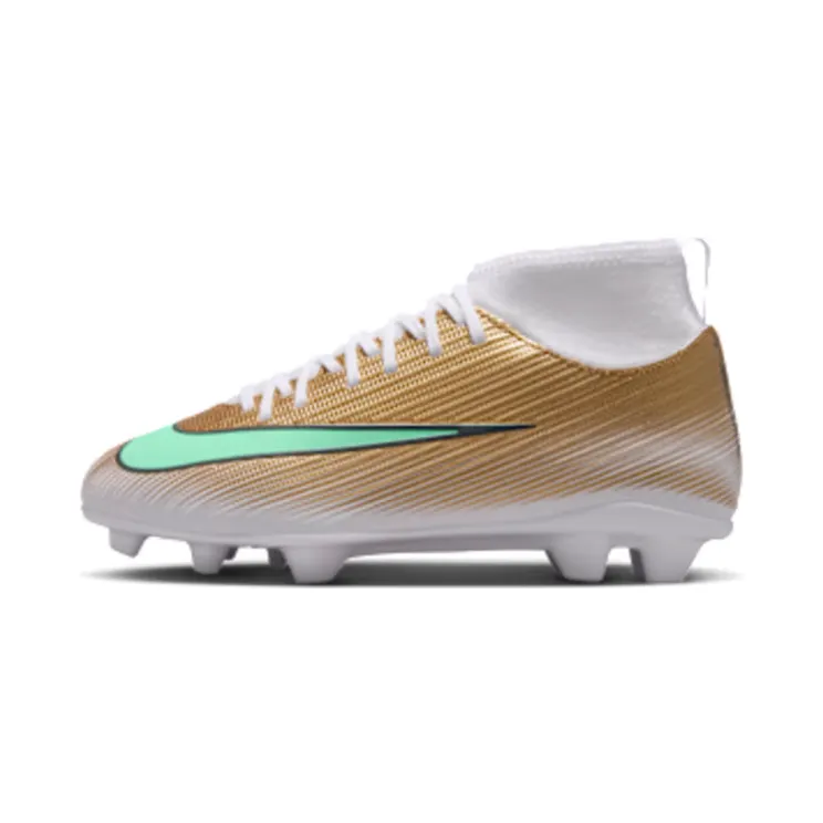 Nike Jr Mercurial Superfly 11 Club ‘Kylian Mbappé’ ‘ Multi-Ground High-Top “Metallic Gold/Green Glow” (IR0788-701)