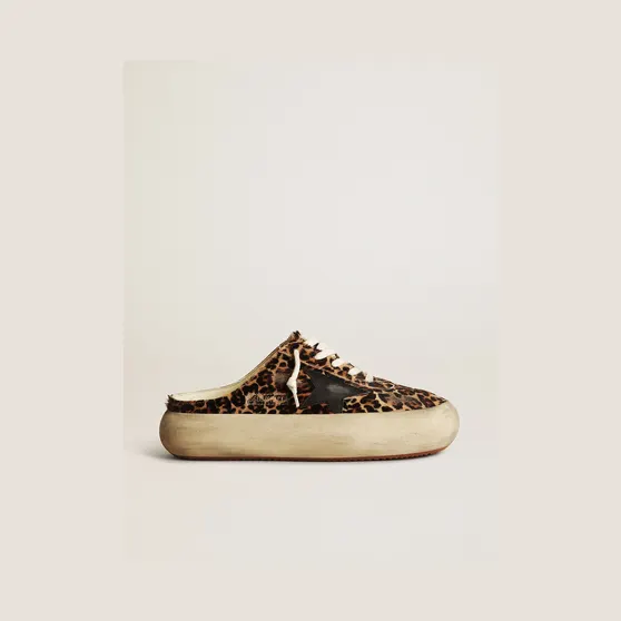 Golden Goose Space-Star Sabot In Leopard Print Pony Skin With Black Star (GWF00383.F003331.81472)