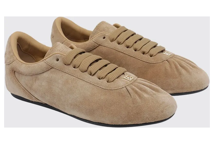 Dolce & Gabbana Suede Low-Top Sneakers with Embossed Logo Beige (CK2485A05818X076)