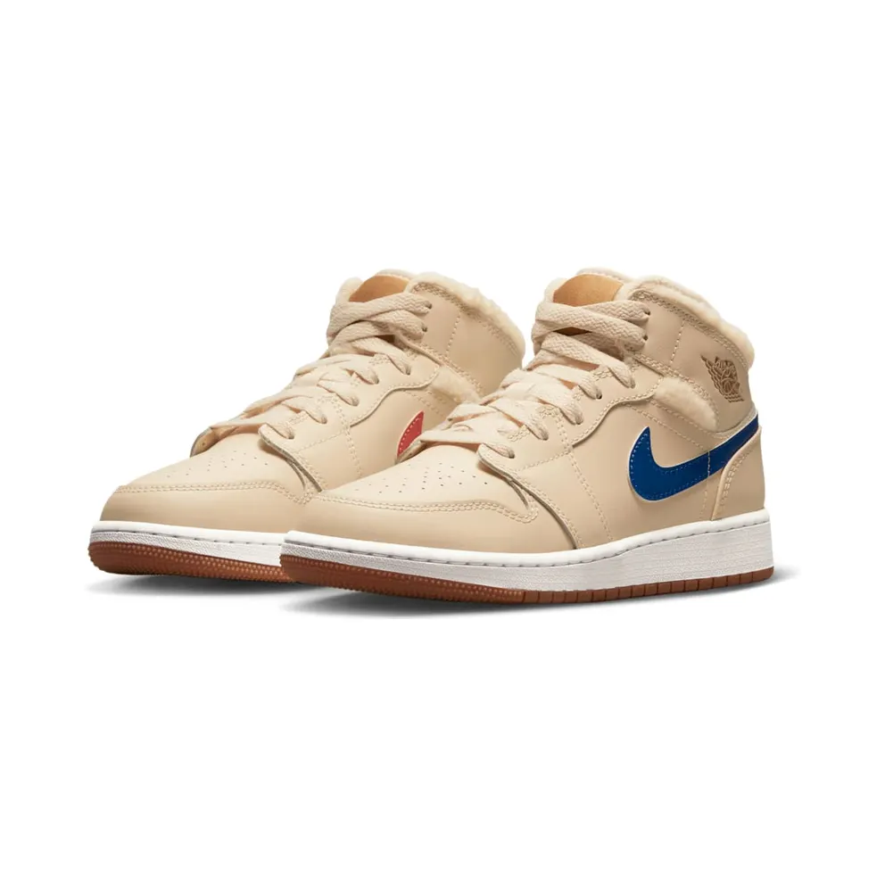 Air Jordan 1 Mid Fleece Pearl White (GS) – “Pearl White / Dark Driftwood-pink Salt-racer Blue” (DO2207-264)