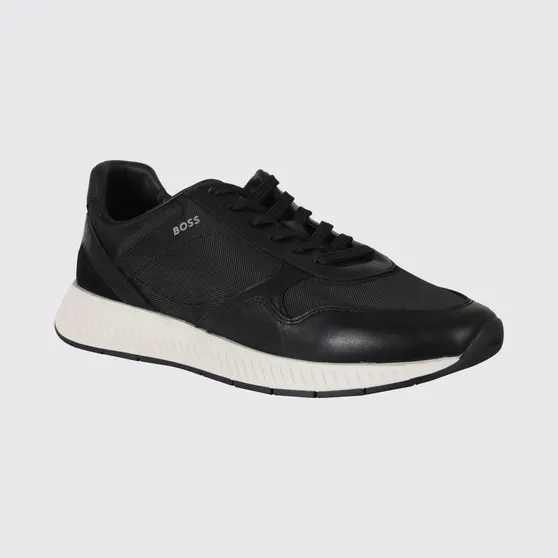 Boss Titanium Trainers in Leather and Mesh with Printed Logo Black (50568757001)