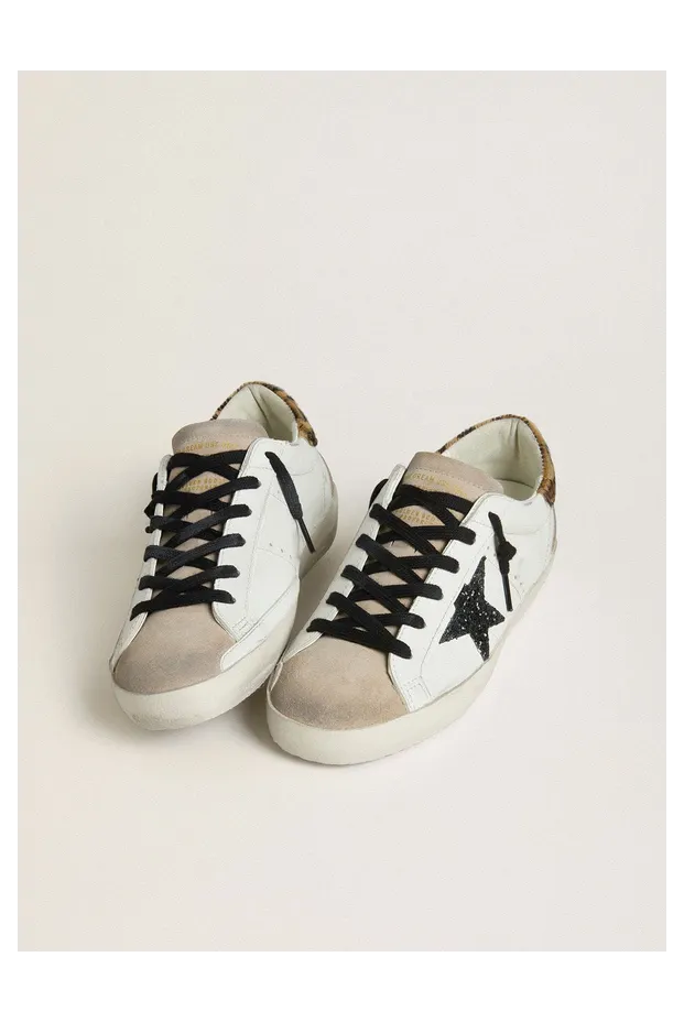 Golden Goose Super-Star With Black Glitter Star And Leopard-Print Pony Skin Heel Tab (GWF00102.F007871.12353) (2)