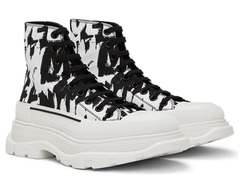Alexander McQueen Black & White Graffiti Tread Slick Sneakers (705667W4TG4) (4)