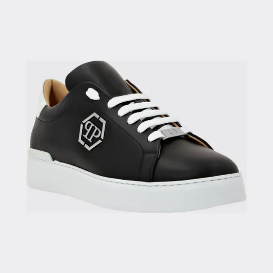 Philipp plein Low-Top Smooth Leather Sneakers with Hexagon Logo Patch Black (UACSUSC0507PLE010N02)