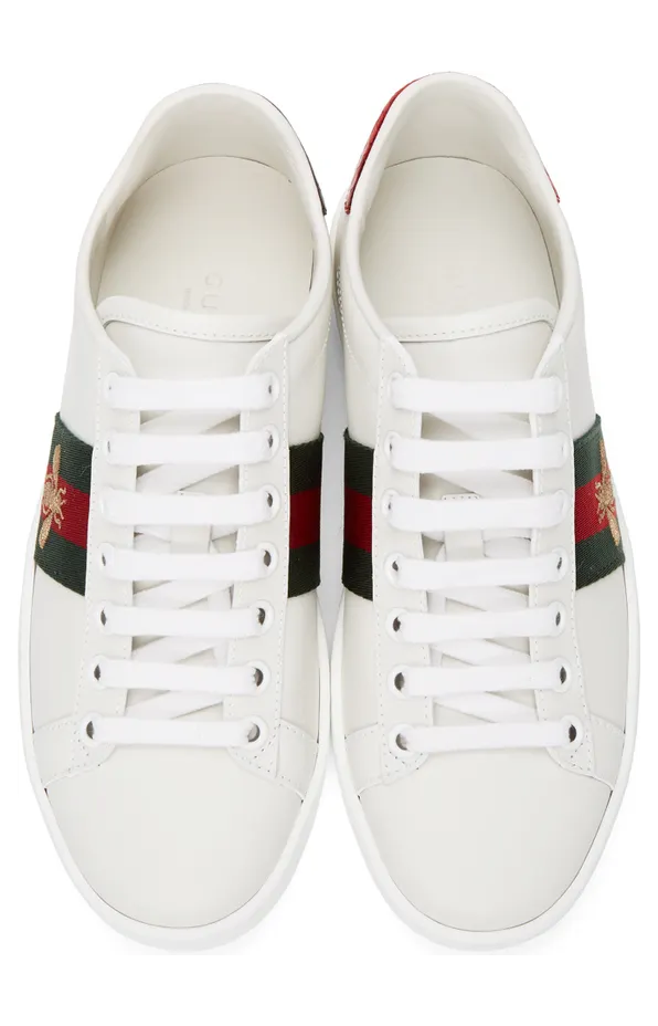 Gucci White Embroidered Bee Ace Sneakers (431942 02JP0) (5)