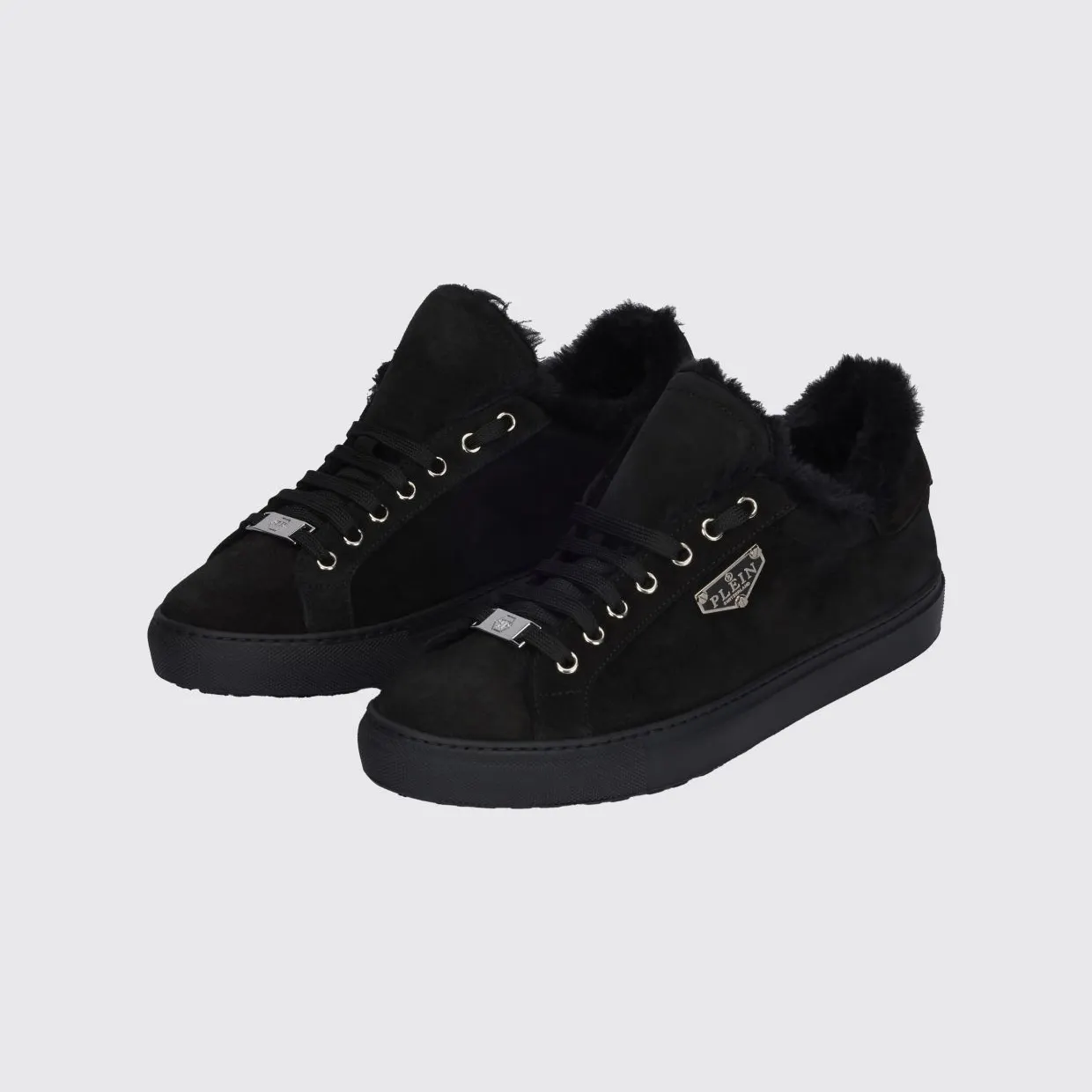 Philipp plein Suede Low-Top Sneakers with Shearling Lining Black (LADSMSC4069PLE009N02)