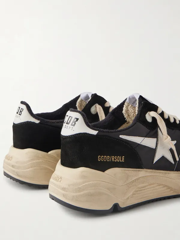 Golden Goose Running Sole Leather-Trimmed Suede and Shell Sneakers Black (GMF00272.F004756) (5)