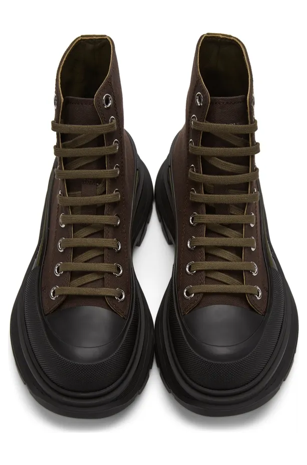 Alexander McQueen Khaki Tread Slick High Sneakers (604254W4L51) (5)