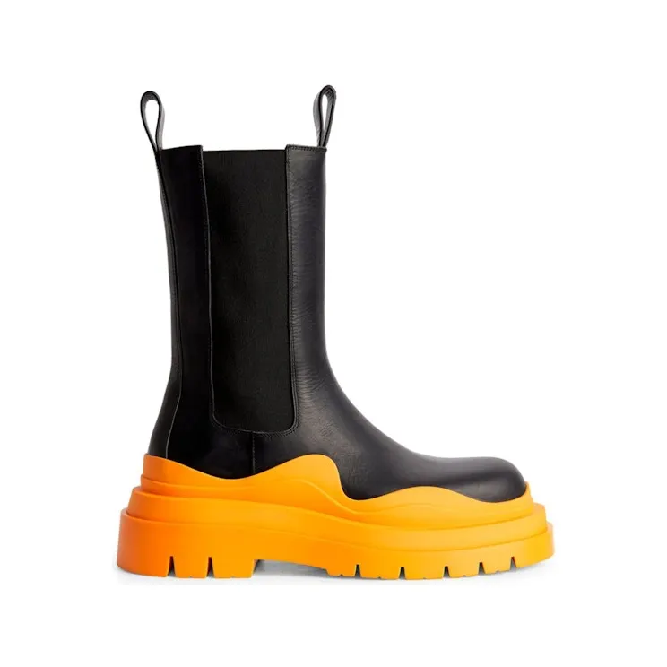 Bottega Veneta Leather Tire Chunky-Sole Chelsea Boot Black Tangerine (630284VBS501384)
