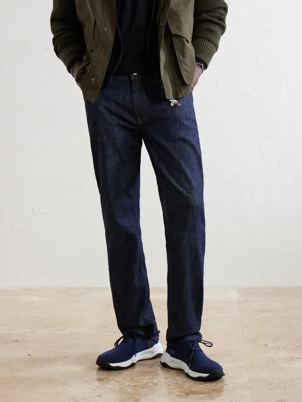 Berluti Shadow Logo-Embroidered Leather-Trimmed Stretch-Knit Navy (S6610-010)