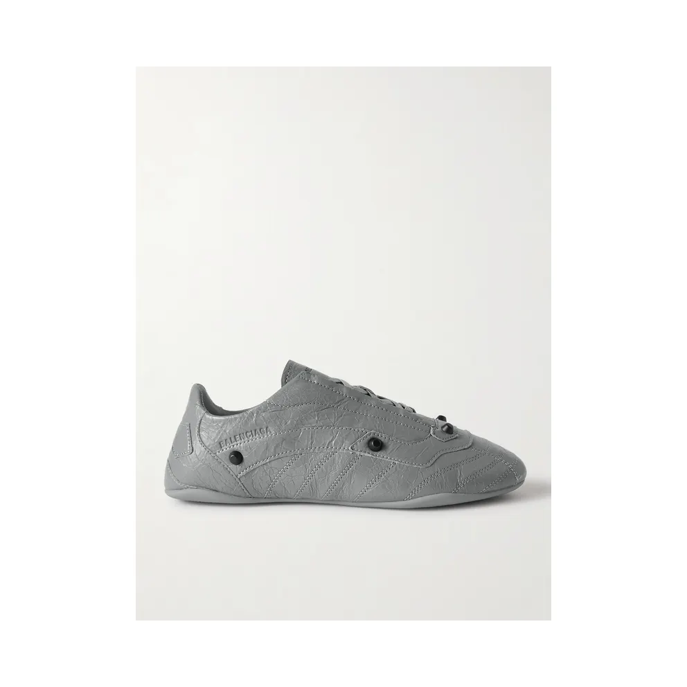 Balenciaga City Studded Cracked Leather Sneakers Gray (856694WZENC)