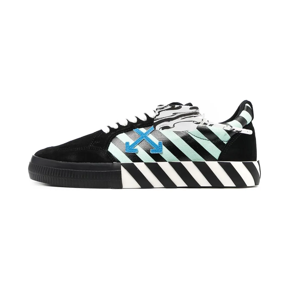 Off-White Black and Green Vulcanized Diagonal Print Sneakers (OMIA085R21LEA0061045)