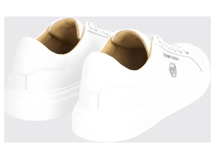 Philipp plein Low-Top Lace-Up Smooth Leather Sneakers with Round Toe White (UAFSUSC1085PLE010N01) (2)
