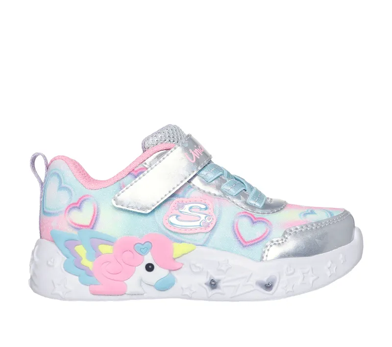 Skechers S-Lights: Unicorn Charmer “Lil Heart Sparkles Sneaker Silver” (303064CSMLT)
