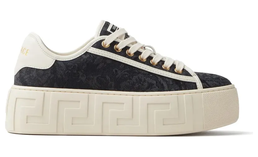 Versace Greca jacquard canvas platform trainers – Zwart (10223461A09449)