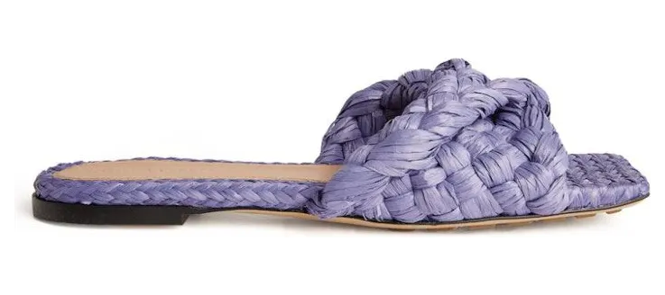 Bottega Veneta Raffia Stretch Flat Sandals Lavender (651860V0GM05176)