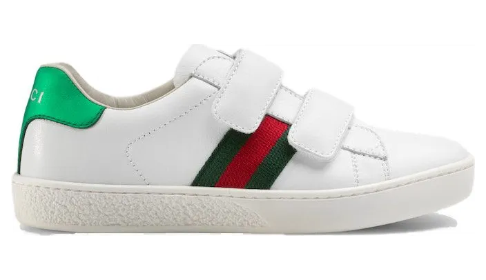 Gucci Ace Leather Strap Sneaker White Red Green (White/Red/Green)