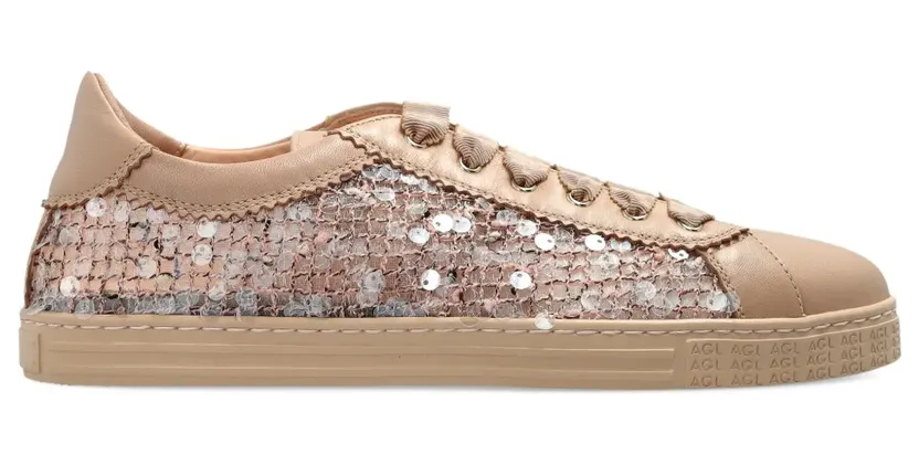 AGL Sneakers met leren vlak en pailletten – Beige (D936031PGKT113)