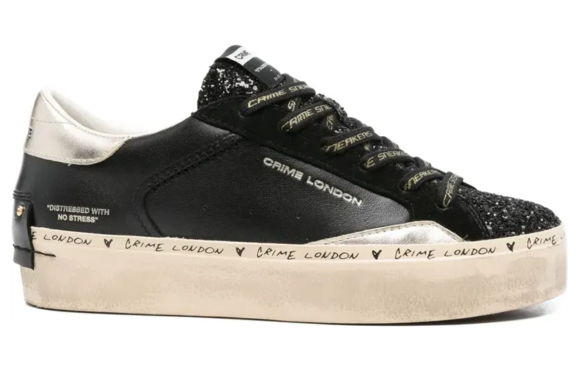 Crime London Sneakers met glittervlak en plateauzool – Zwart (25074AA8)