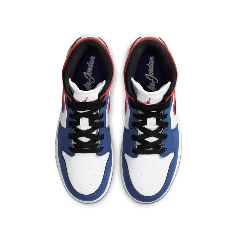 Jordan 1 Mid Rush Blue University Red (GS) White/Rush Blue-Black-University Red (BQ6931-146)