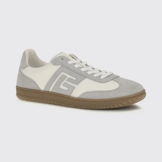 Balmain Swan Low-Top Suede and Leather Sneakers with PB Monogram Grey (HM1VI360LBEWYKS)