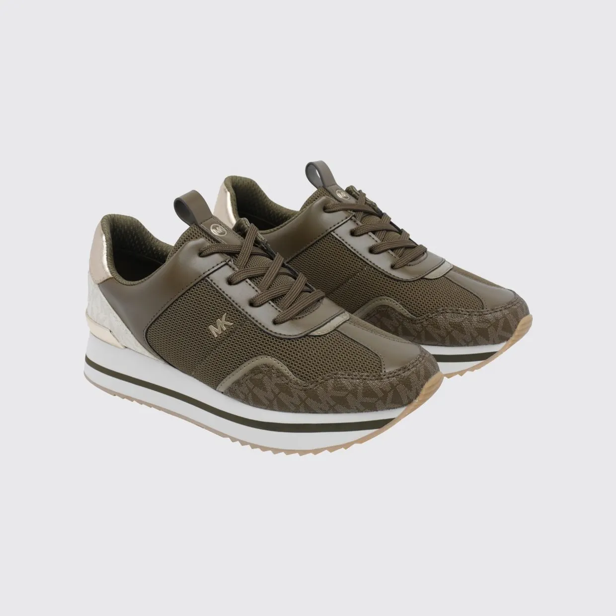 Michael Kors Raina Platform Sneakers in Monogram Canvas and Mesh with Platform Sole Green (43T6RNFS1D282)