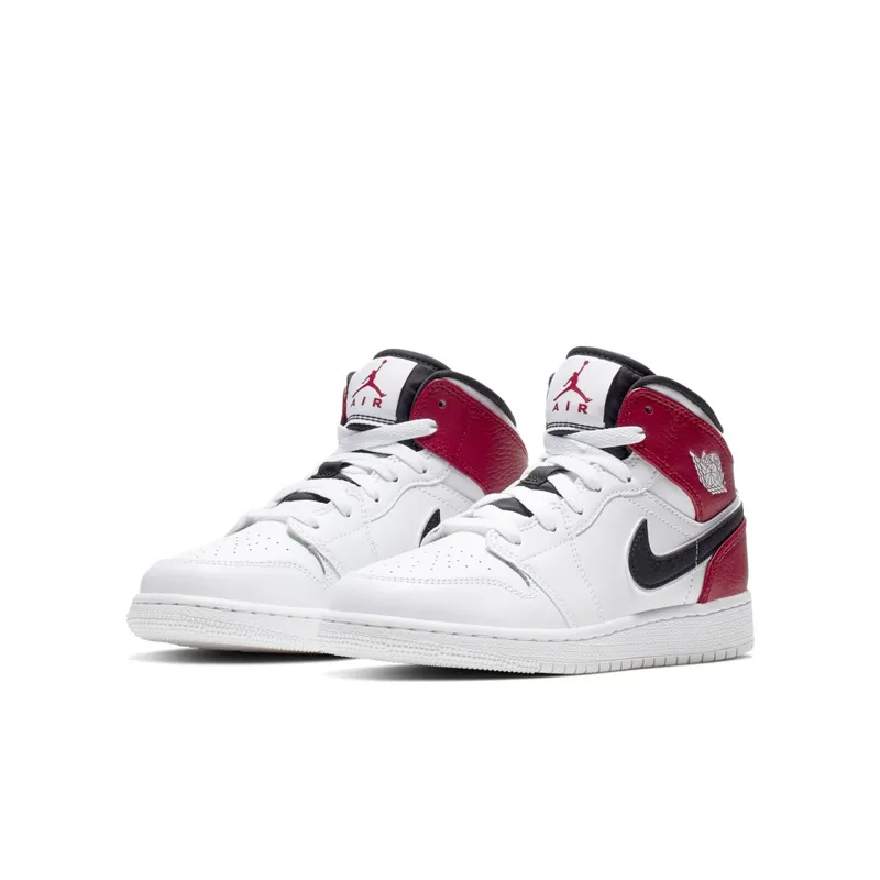 Jordan 1 Mid White Black Gym Red (GS) White/Black-Gym Red (554725-116)