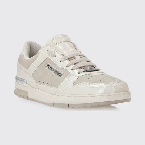 Plein Sport Suede And Crocodile Print Leather Sneakers White (FAESUSC0795STE003N01)