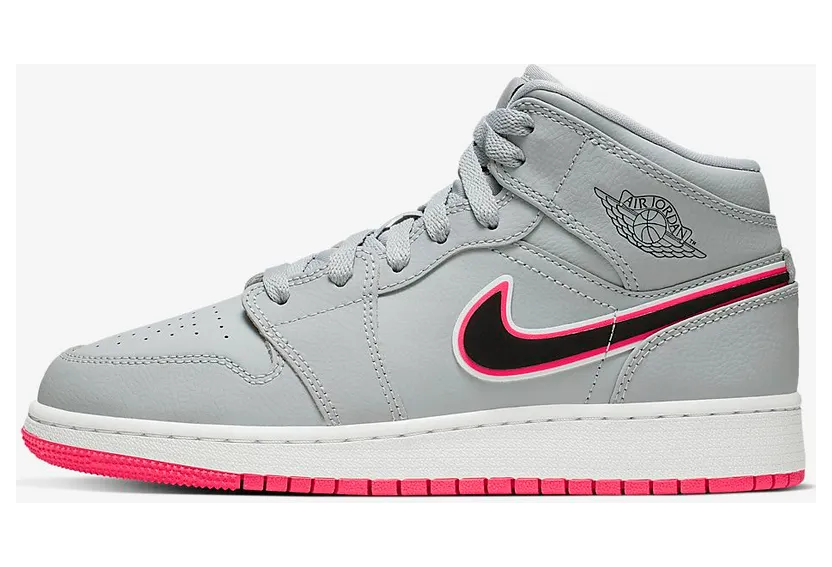 Air Jordan 1 Mid (GS) JORDAN LEGACY “Wolf Grey / Racer Pink / White / Black” (555112-060)