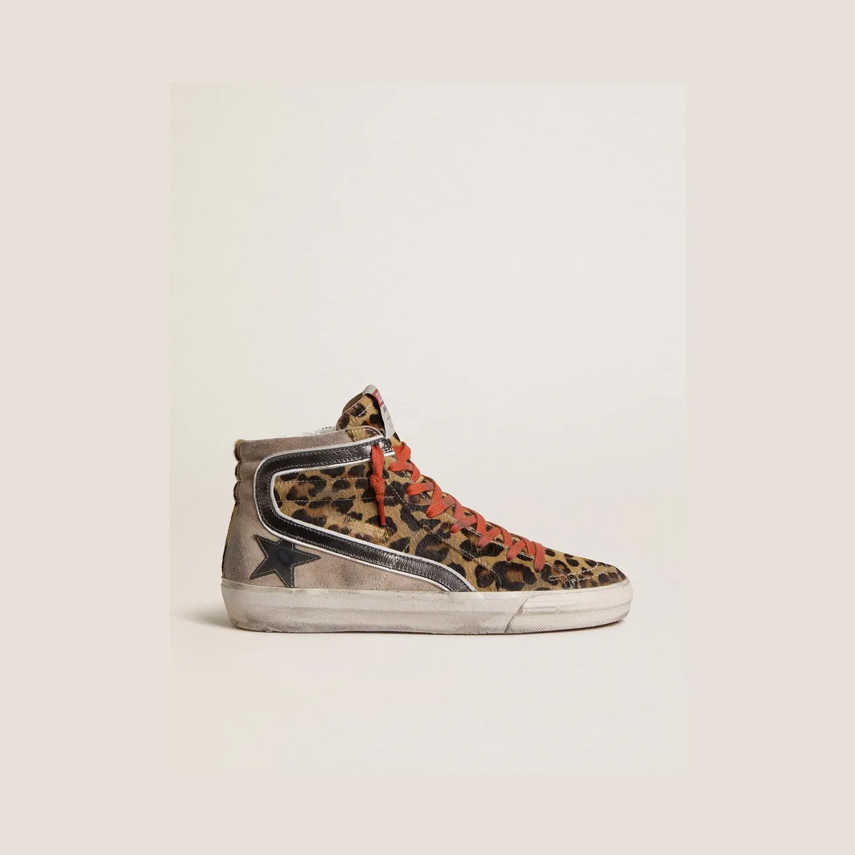 Golden Goose Women’S Slide Ltd In Leopard-Print Pony Skin With Metallic Leather Star And Flash (GWF00116.F008006.15860)