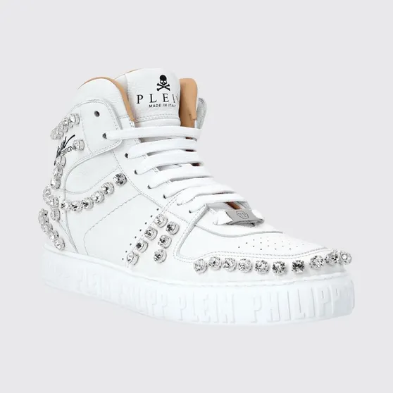 Philipp plein Limited Edition High-Top Leather Sneakers with Crystals White (SABSMSC3393PLE010N01)