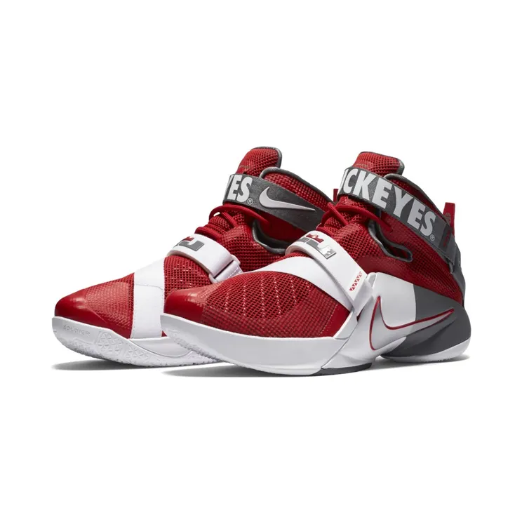 LeBron Soldier 9 “Ohio State” University Red-White-Cool Grey-Metallic Silver (749490-601)