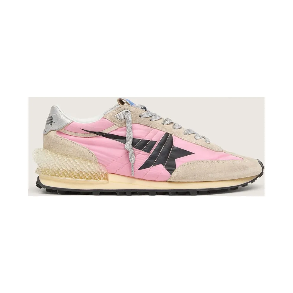 Golden Goose Marathon In Pink Nylon And Beige Suede With Black Printed Star (GWF00684.F006720.25751)