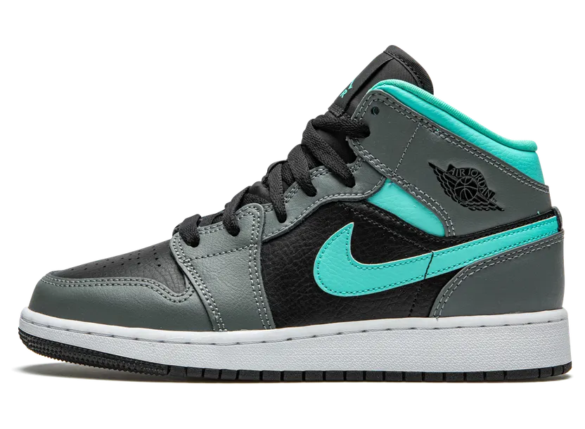 Air Jordan 1 Mid GS ‘Grey Aqua’ Black/Light Aqua/Dark Smoke Grey (554725-063)