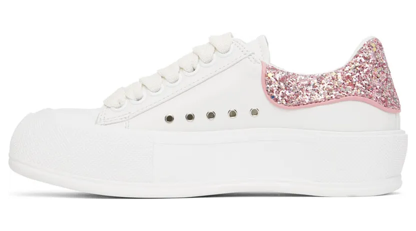 Alexander McQueen White & Pink Deck Lace-Up Plimsoll Sneakers (676686WIABJ) (3)
